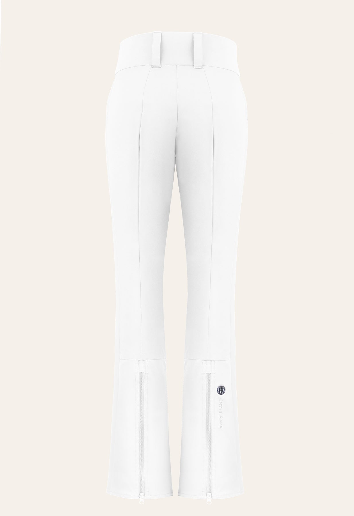 Poivre Blanc 0822 Shorter length Stretch Ski Pant in White and Black Side Stripe