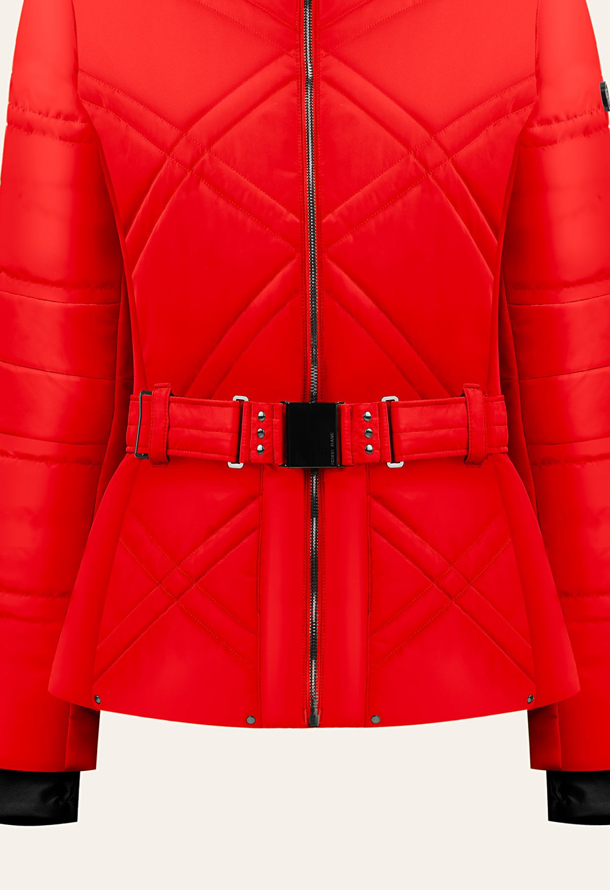 Poivre Blanc 1003 Ski Jacket in Red with Belt and Faux Fur Trim