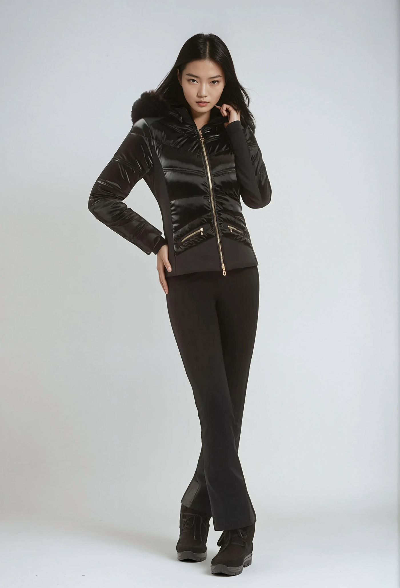 High Society Alyssa Black Down Ski Jacket with Fur Hood