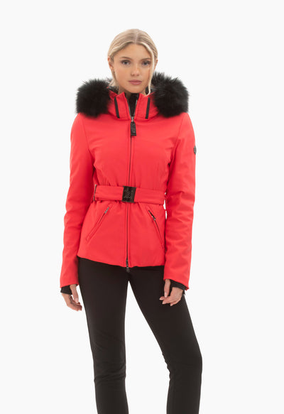 Kelly by Sissy Bailey Red Ski Jacket with Fur Trimmed Hood and Belt