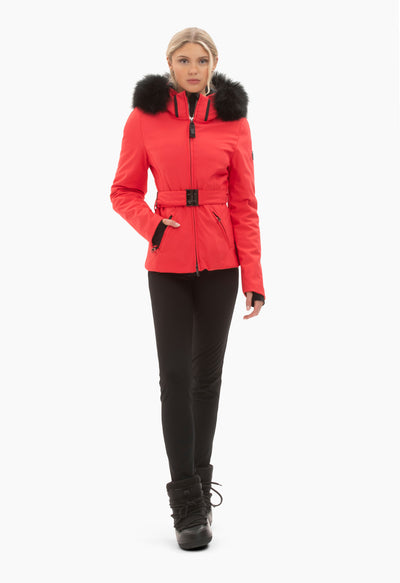 Kelly by Sissy Bailey Red Ski Jacket with Fur Trimmed Hood and Belt