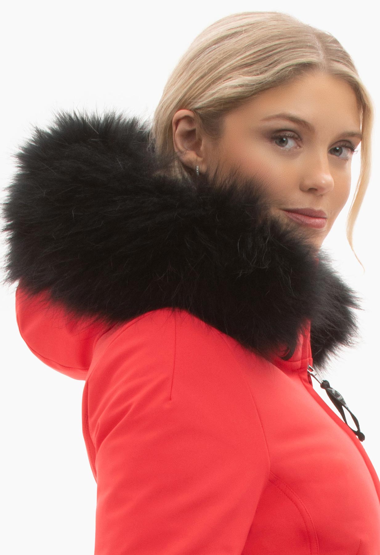 Kelly by Sissy Bailey Red Ski Jacket with Fur Trimmed Hood and Belt