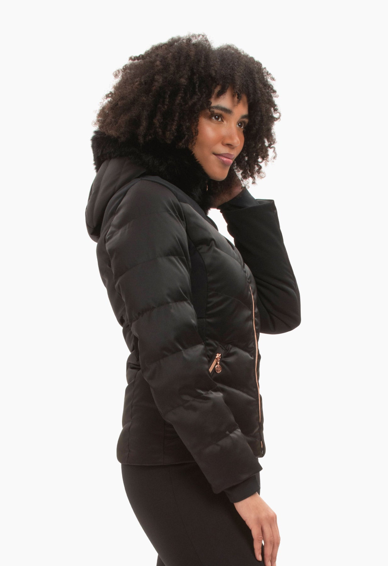 Duvillard Clarisse Black Ski Jacket with Faux Fur Hood