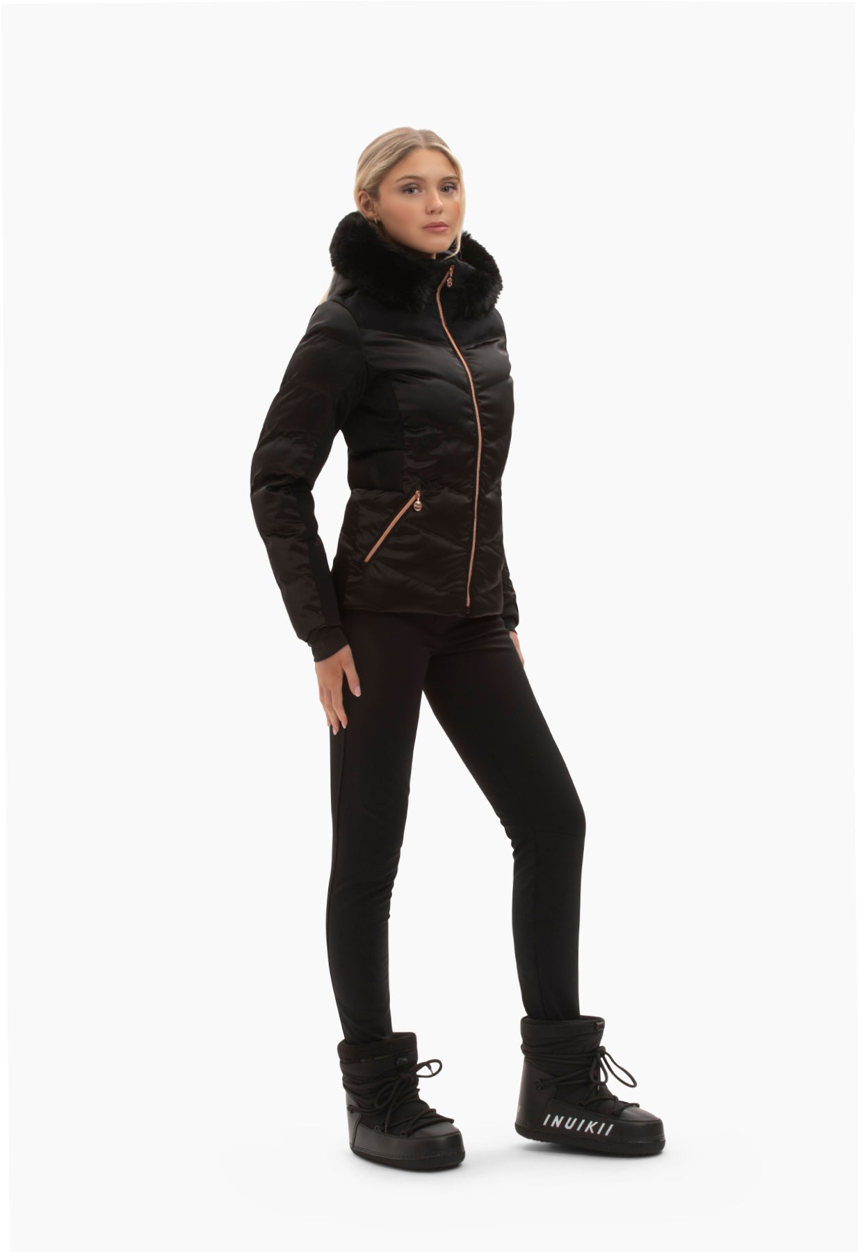 Duvillard Clarisse Black Ski Jacket with Faux Fur Hood