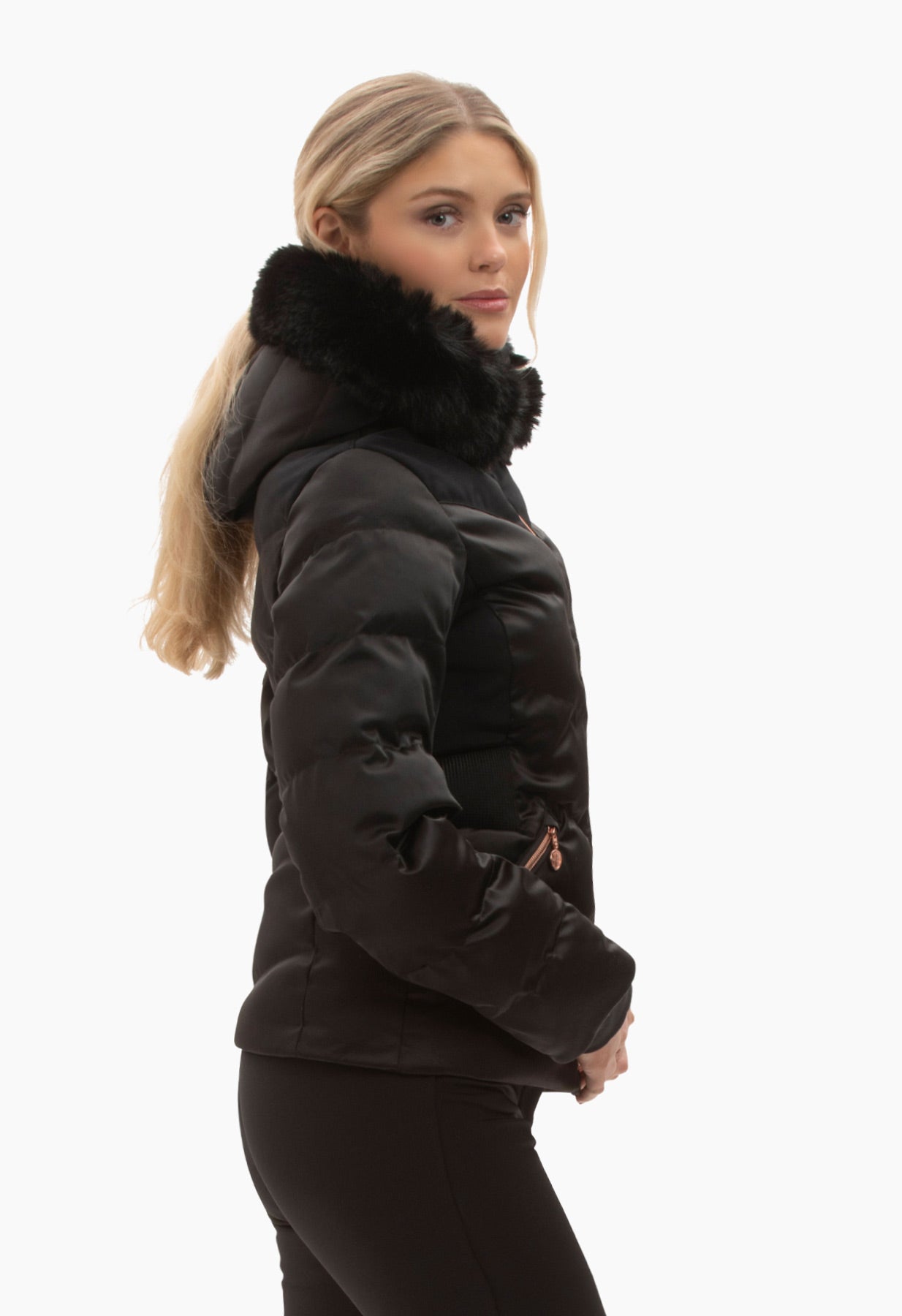 Duvillard Clarisse Black Ski Jacket with Faux Fur Hood