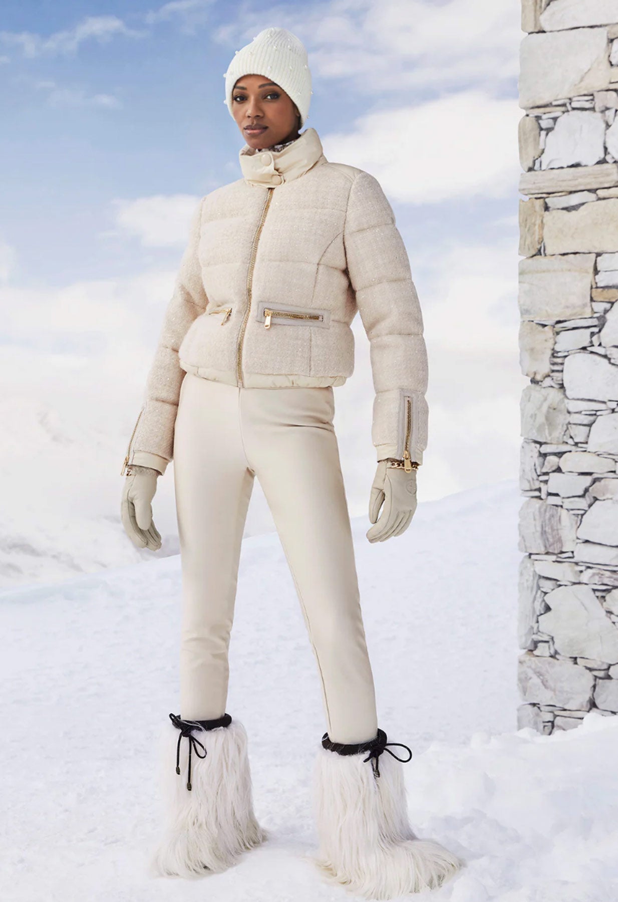 Goldbergh Chamonix Ski Jacket in Cream and Sequins