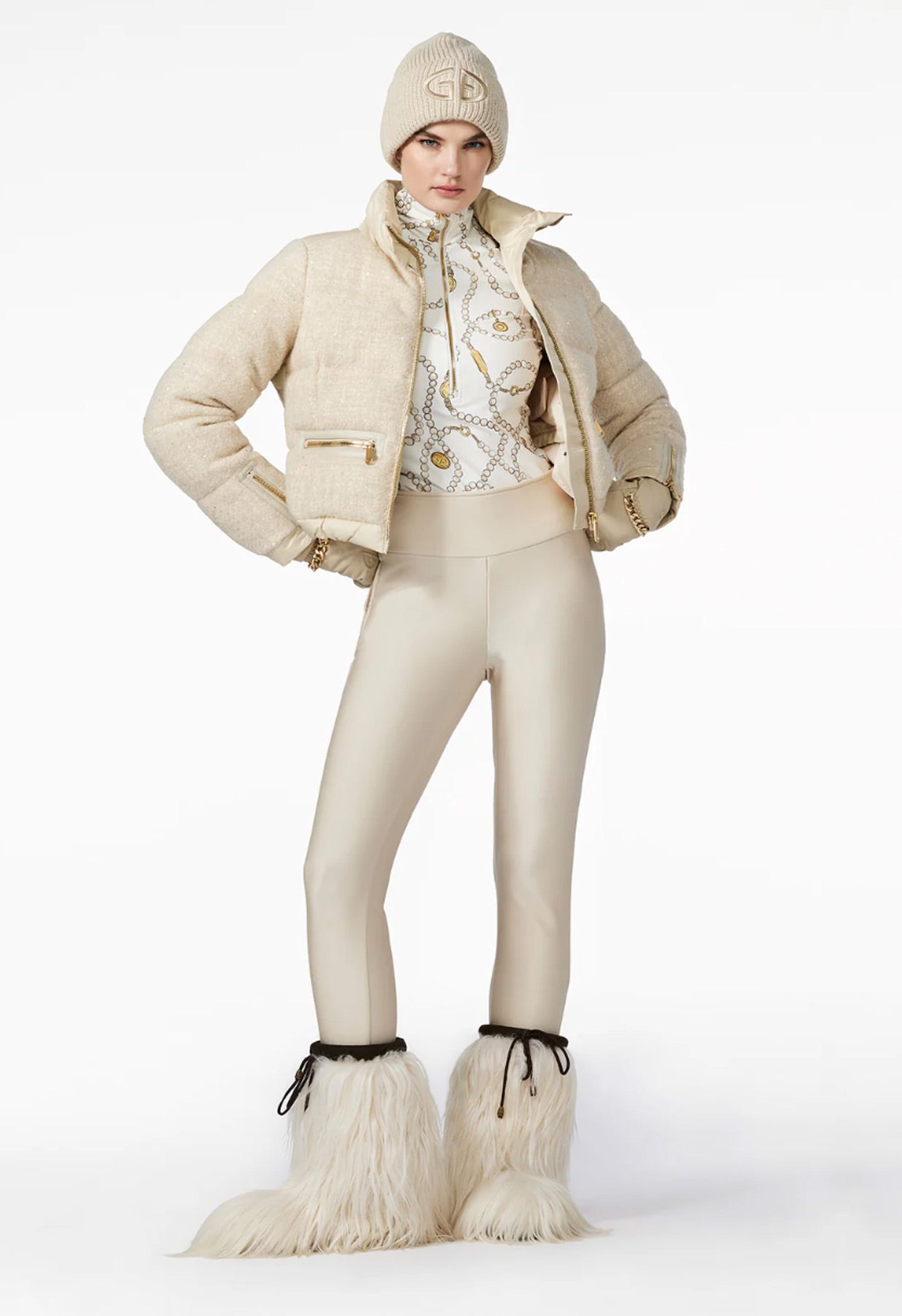 Goldbergh Chamonix Ski Jacket in Cream and Sequins