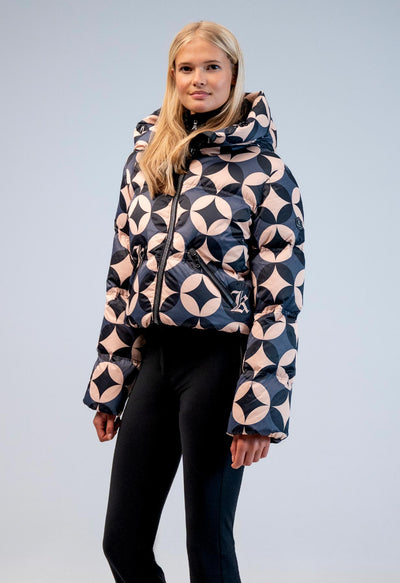 Donna 60's Down Ski Jacket in Black and Beige