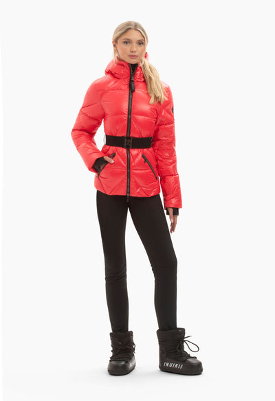 Kelly by Sissy Eden Red Downfilled Ski Jacket with Belt and Hood