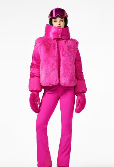 Goldbergh La Reine Down and Faux Fur Ski Jacket in Pink