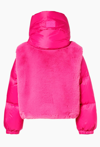 Goldbergh La Reine Down and Faux Fur Ski Jacket in Pink