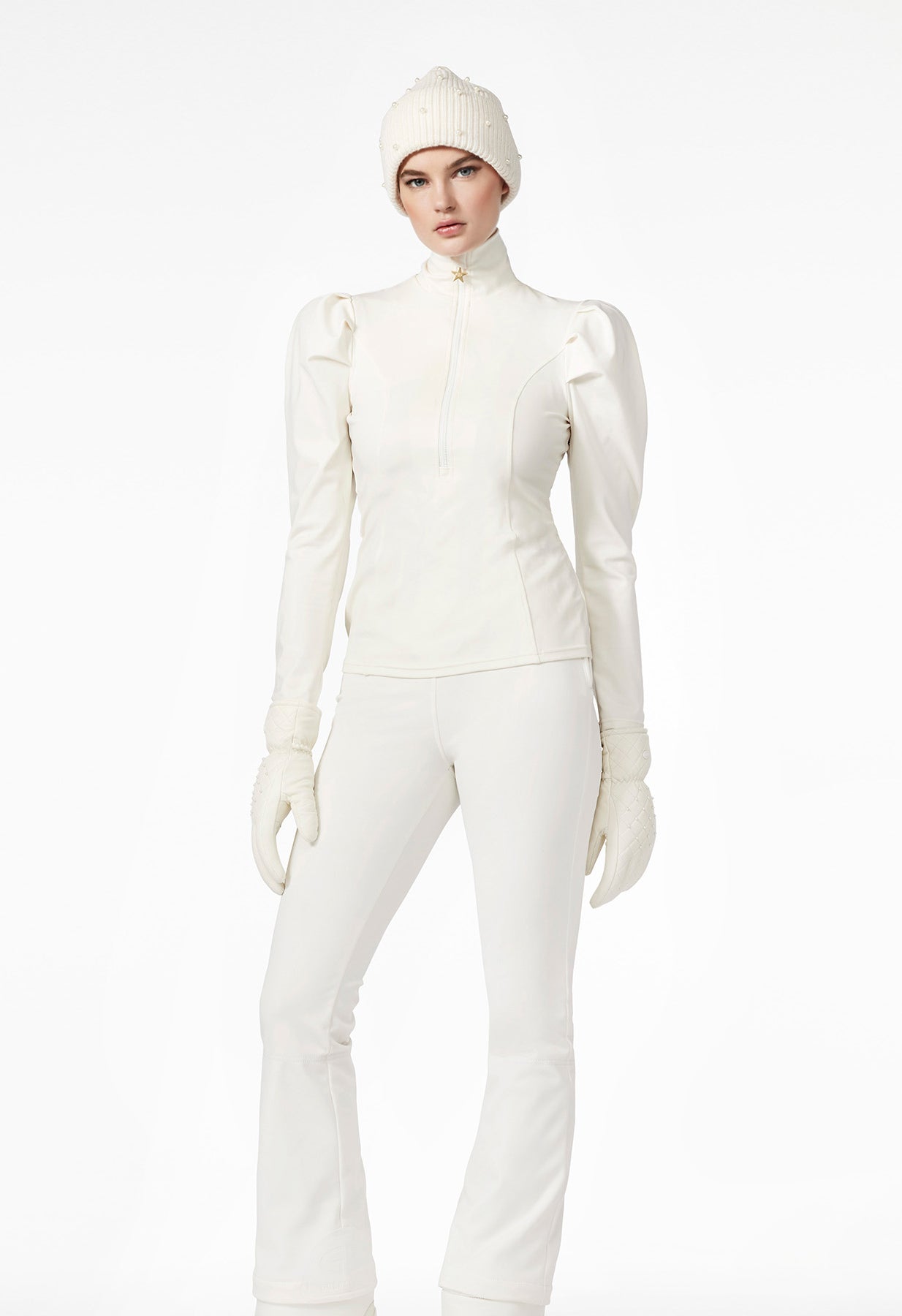 Goldbergh Louise Ski Base Layer with Puff Sleeves  in Cream