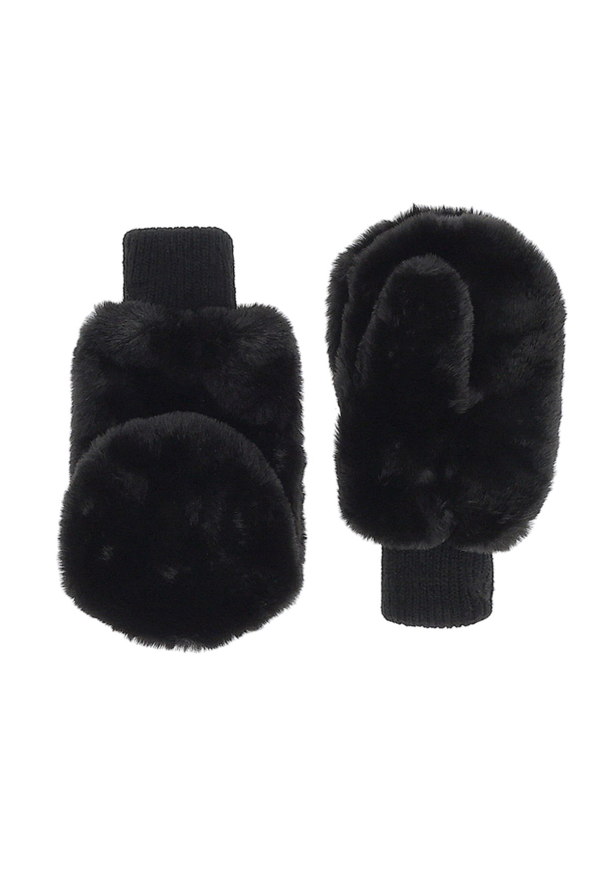 JJ Triumph Luxury Black Faux Fur Mittens