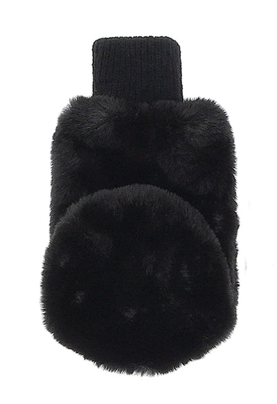 JJ Triumph Luxury Black Faux Fur Mittens