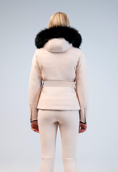 Kelly by Sissy Bailey Beige Ski Jacket with Fur Trimmed Hood