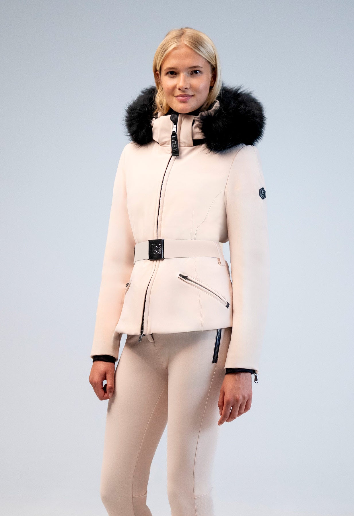 Kelly by Sissy Bailey Beige Ski Jacket with Fur Trimmed Hood