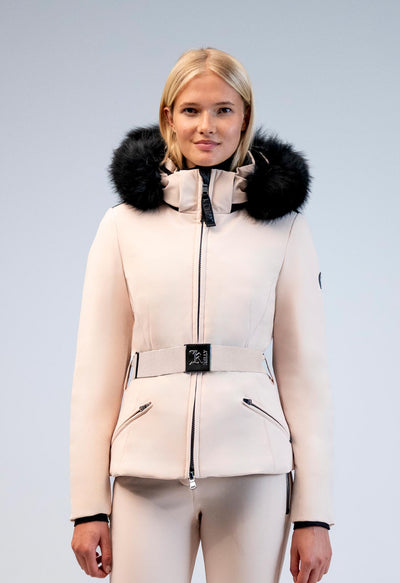 Kelly by Sissy Bailey Beige Ski Jacket with Fur Trimmed Hood