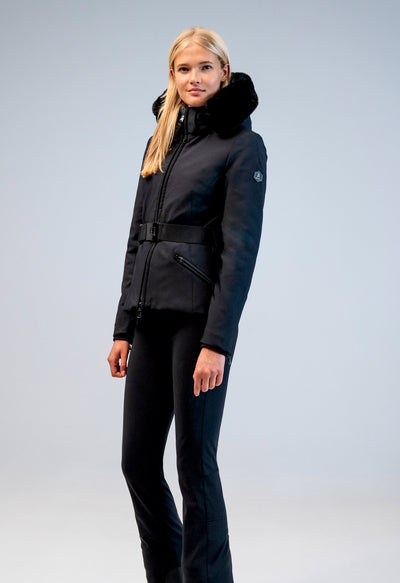 Kelly by Sissy Bailey Black Ski Jacket with Fur Trim Hood