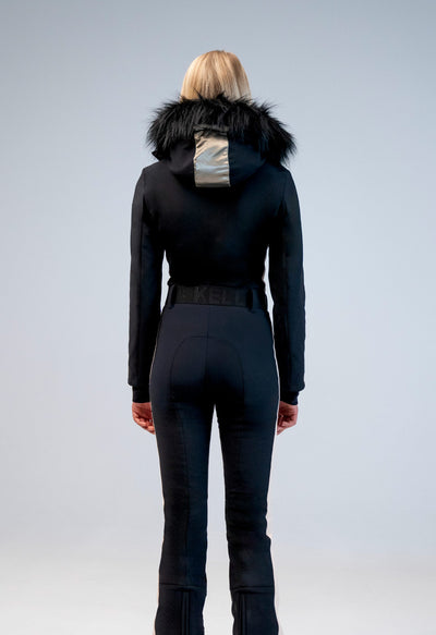 Kelly by Sissy Snowbell Softshell One Piece Ski Suit in Black with Fur