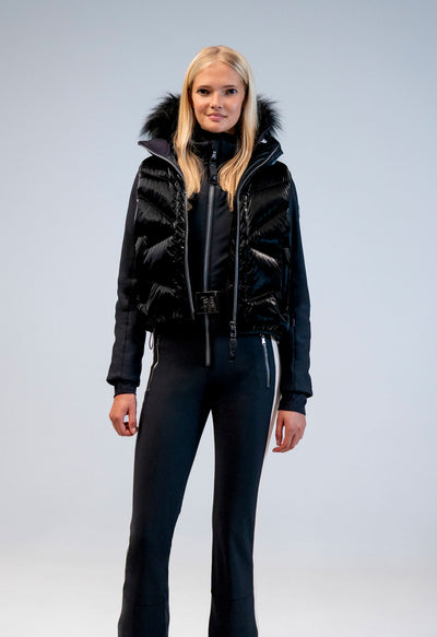 Kelly by Sissy Snowbell Softshell One Piece Ski Suit in Black with Fur