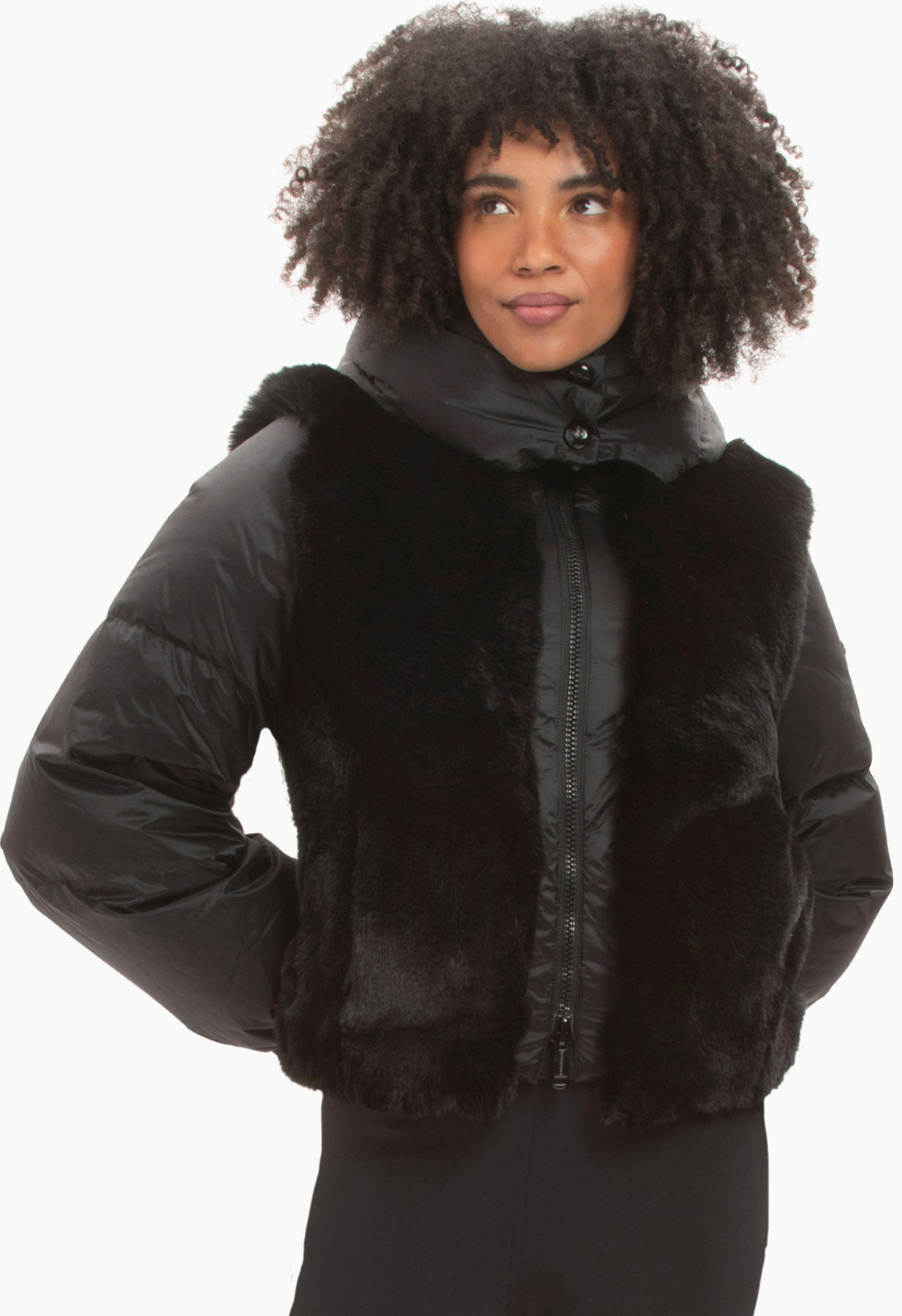 Goldbergh La Reine Down and Faux Fur Ski Jacket in Black