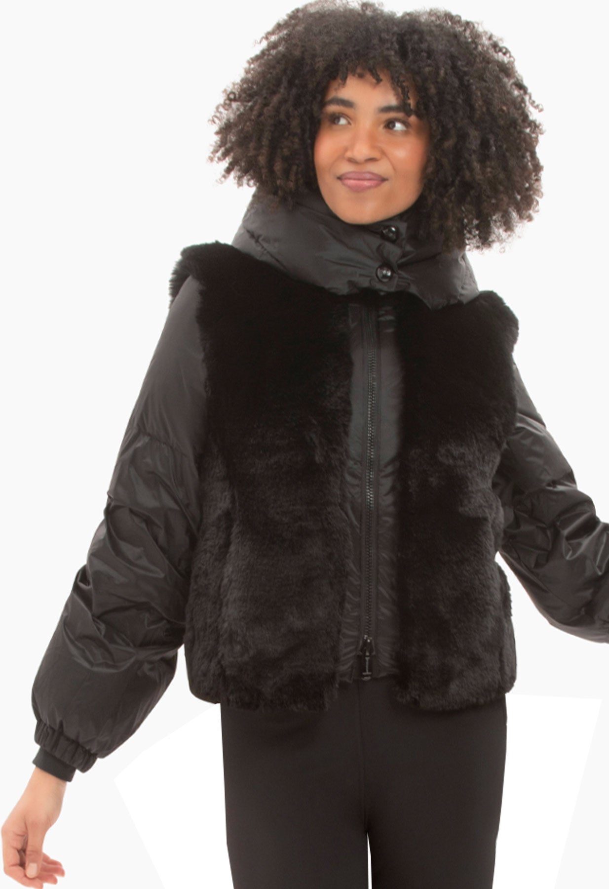 Goldbergh La Reine Down and Faux Fur Ski Jacket in Black