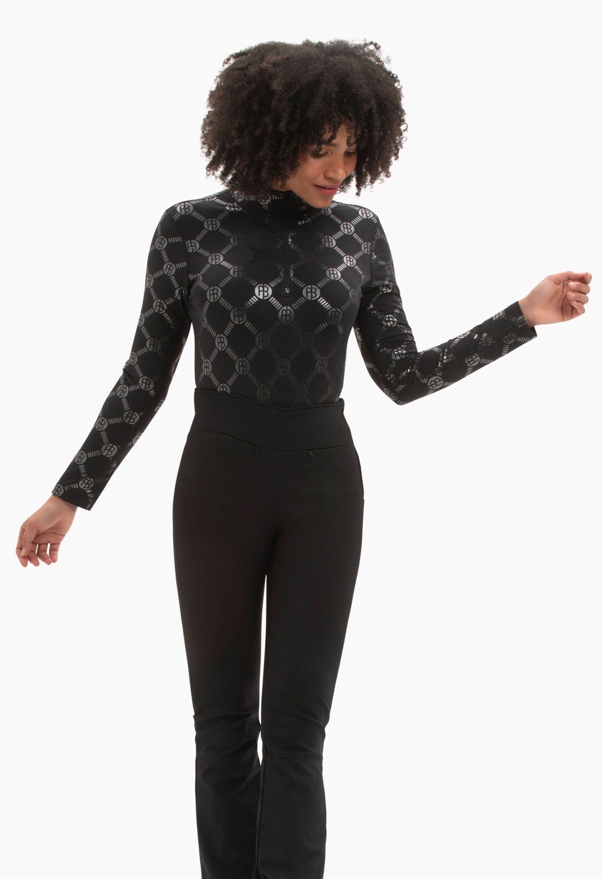 Poivre Blanc Base Layer Top in Black Monogram Print