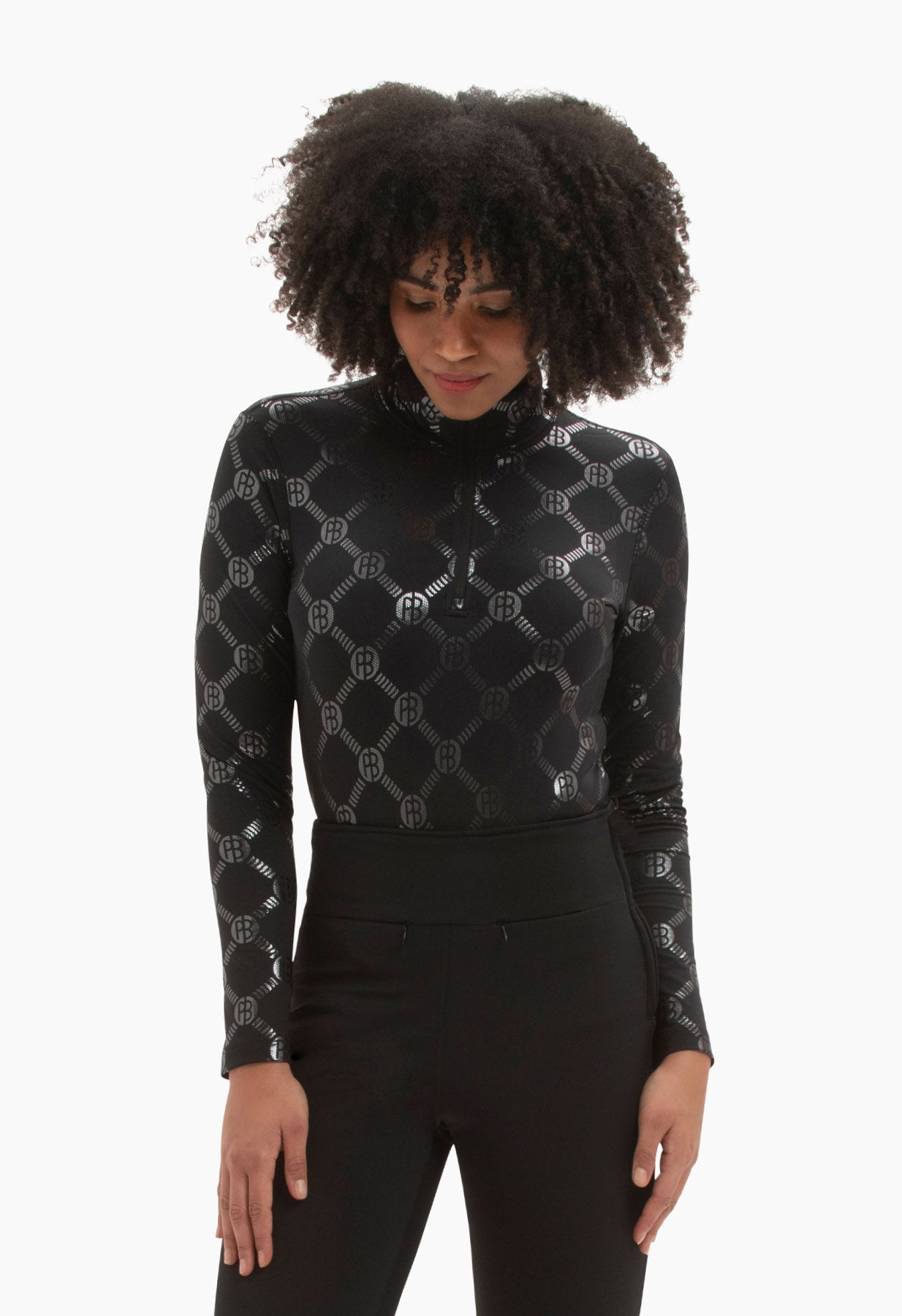 Poivre Blanc Base Layer Top in Black Monogram Print