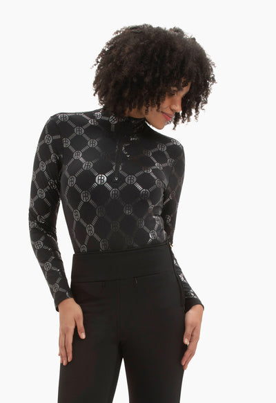 Poivre Blanc Base Layer Top in Black Monogram Print