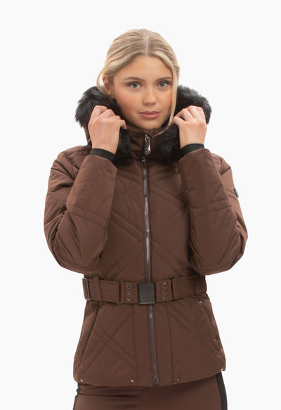 Poivre Blanc 1003 Ski Jacket in Chocolate Brown with Faux Fur trim