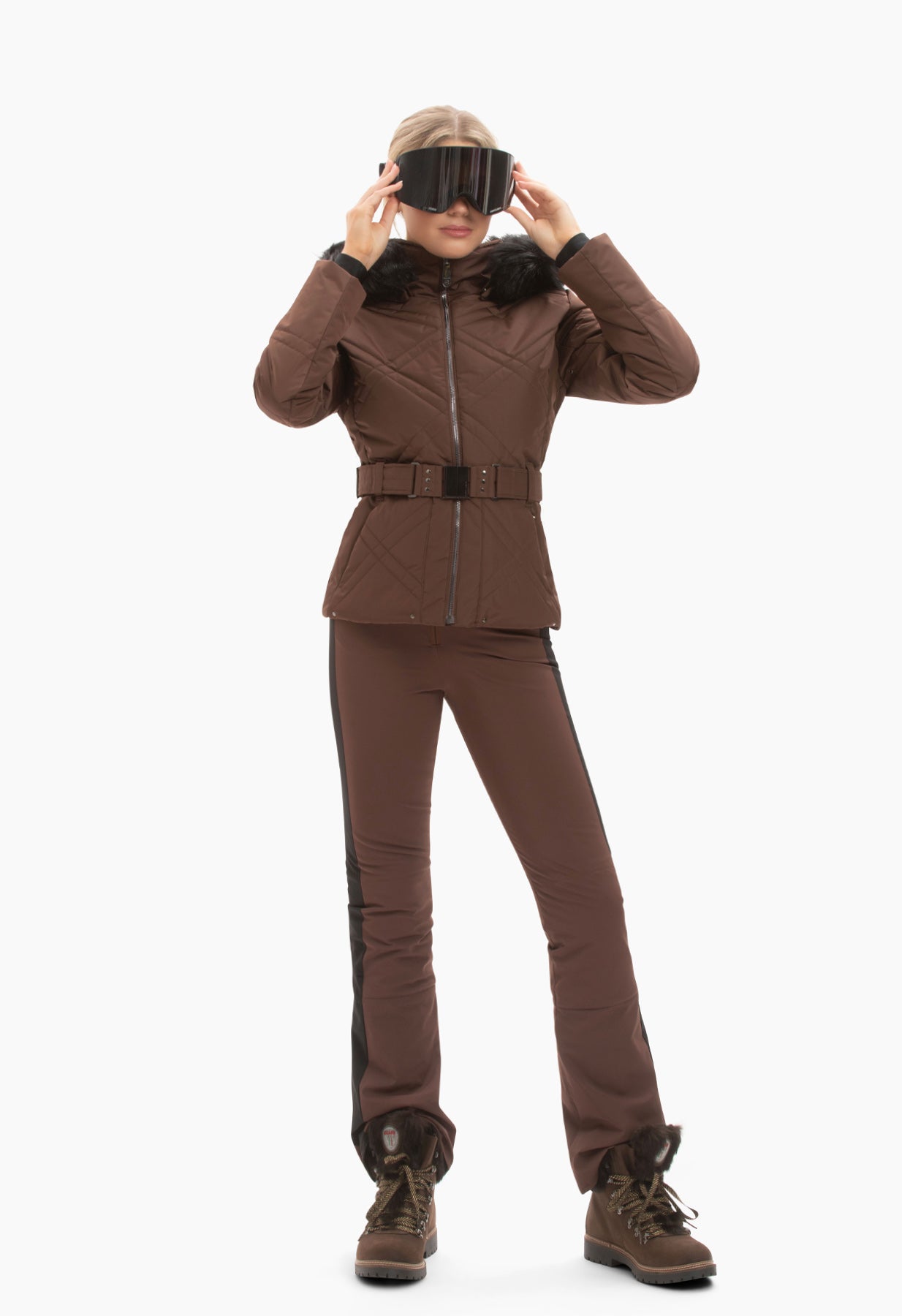 Poivre Blanc 1003 Ski Jacket in Chocolate Brown with Faux Fur trim