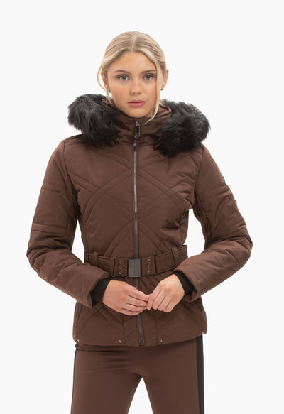 Poivre Blanc 1003 Ski Jacket in Chocolate Brown with Faux Fur trim