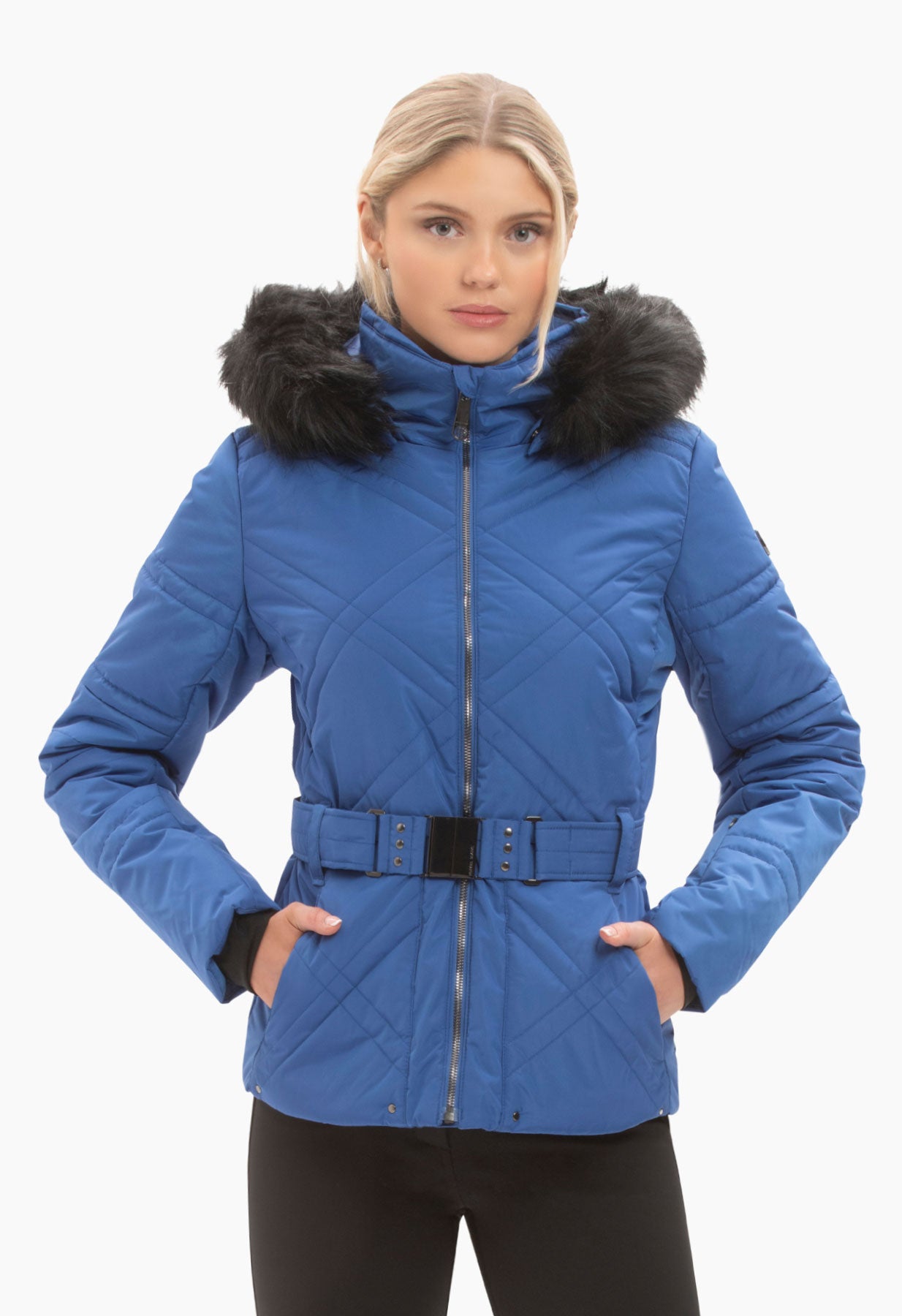 Poivre Blanc 1003 Ski Jacket in Blue with Faux Fur trim