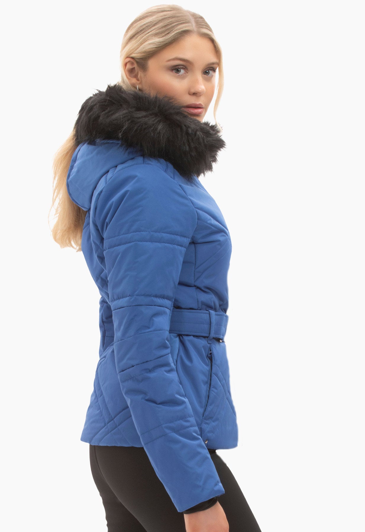 Poivre Blanc 1003 Ski Jacket in Blue with Faux Fur trim