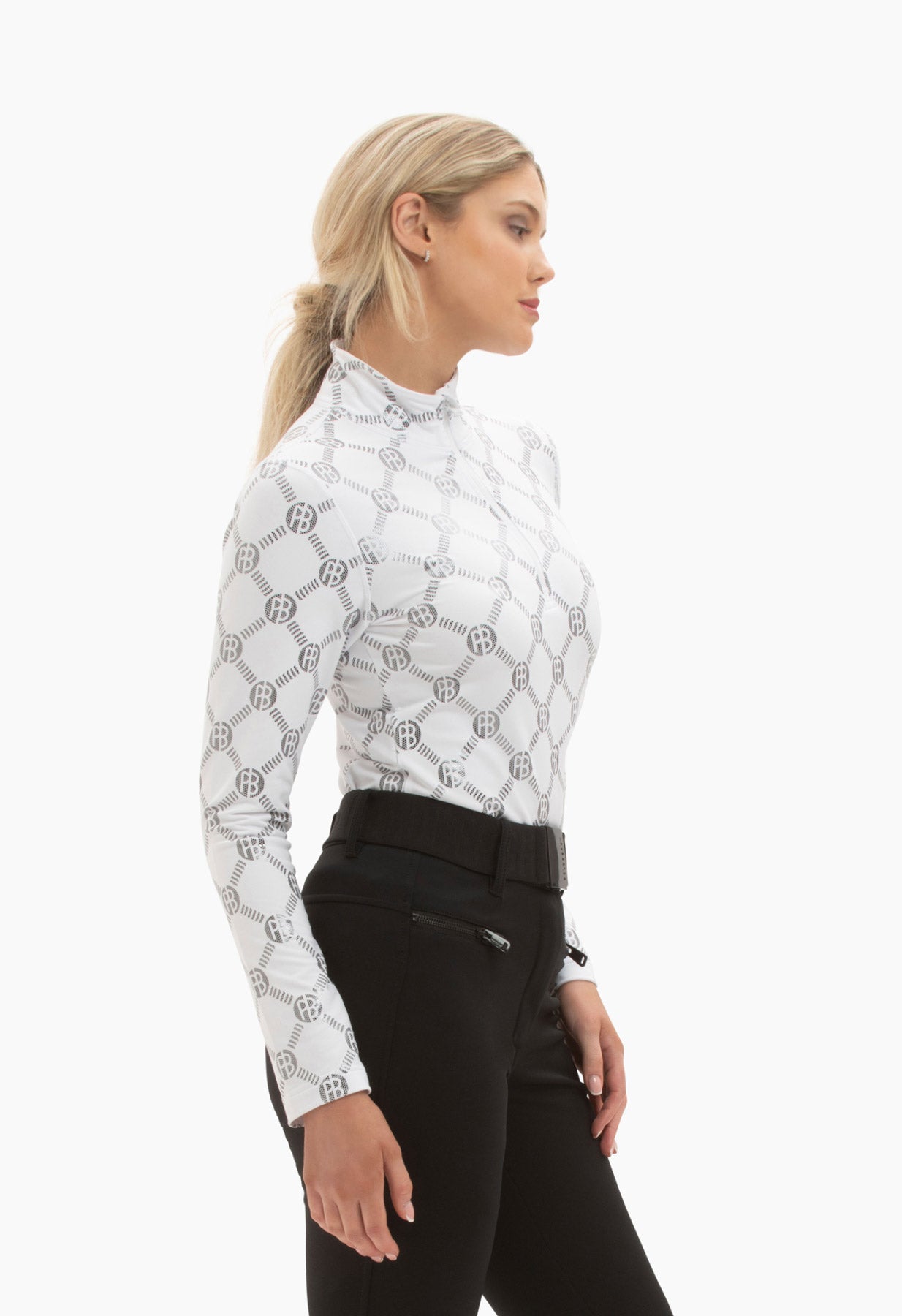 Poivre Blanc Base Layer Top in White Monogram Print