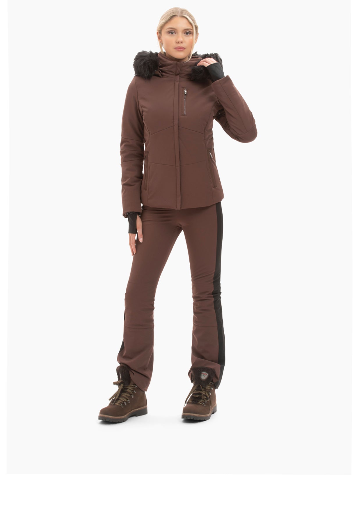 Poivre Blanc 0802 Stretch Ski Jacket in Chocolate Brown