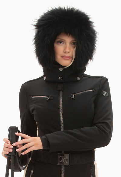 Kelly by Sissy Snowbell Softshell One Piece Ski Suit in Black with Fur