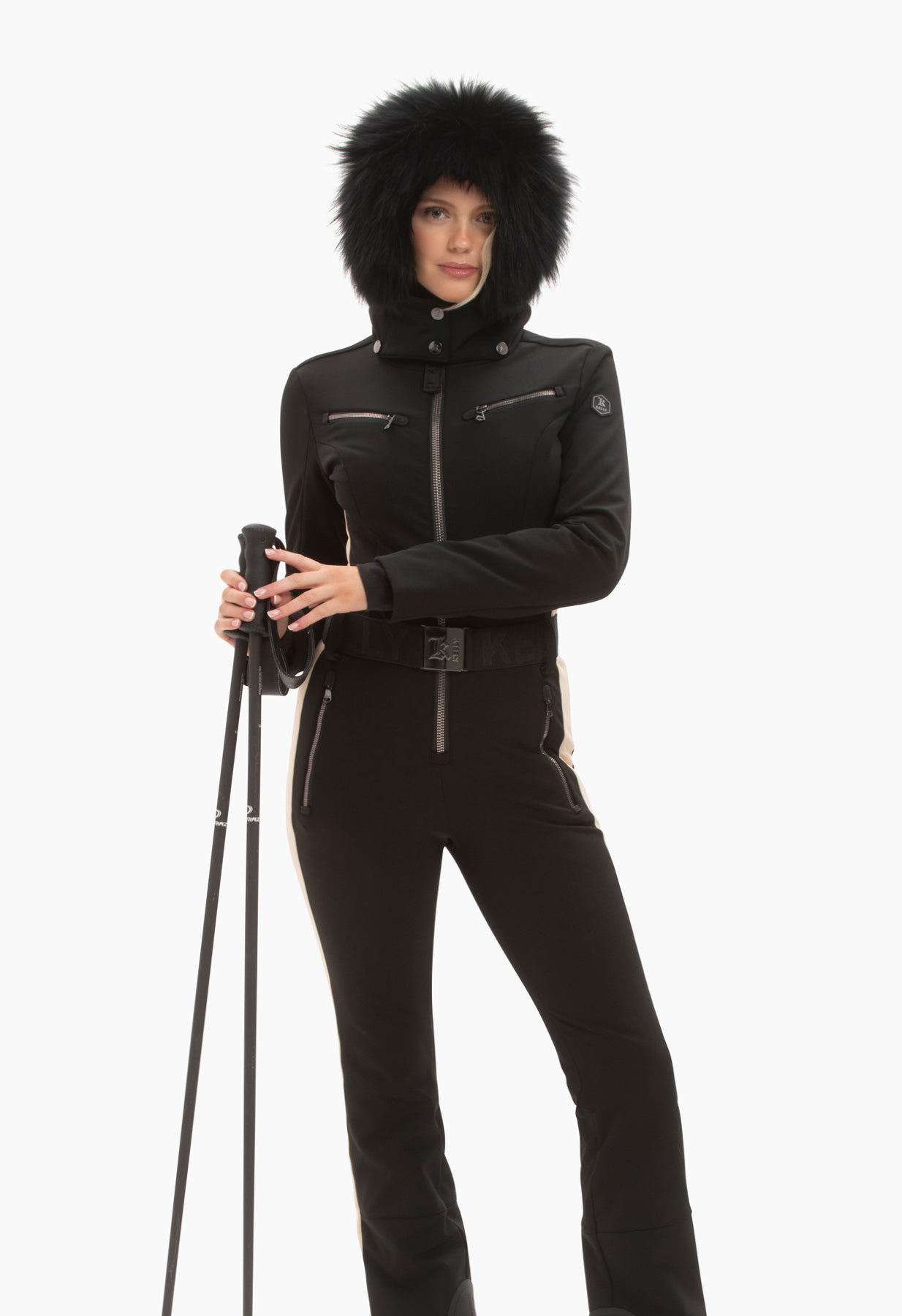 Kelly by Sissy Snowbell Softshell One Piece Ski Suit in Black with Fur