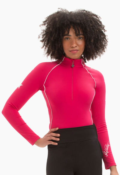 High Society Stella Half Zip Base Layer in Pink and White