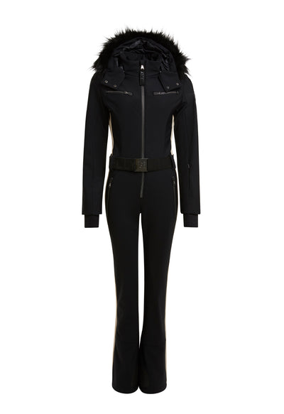 Kelly by Sissy Snowbell Softshell One Piece Ski Suit in Black with Fur