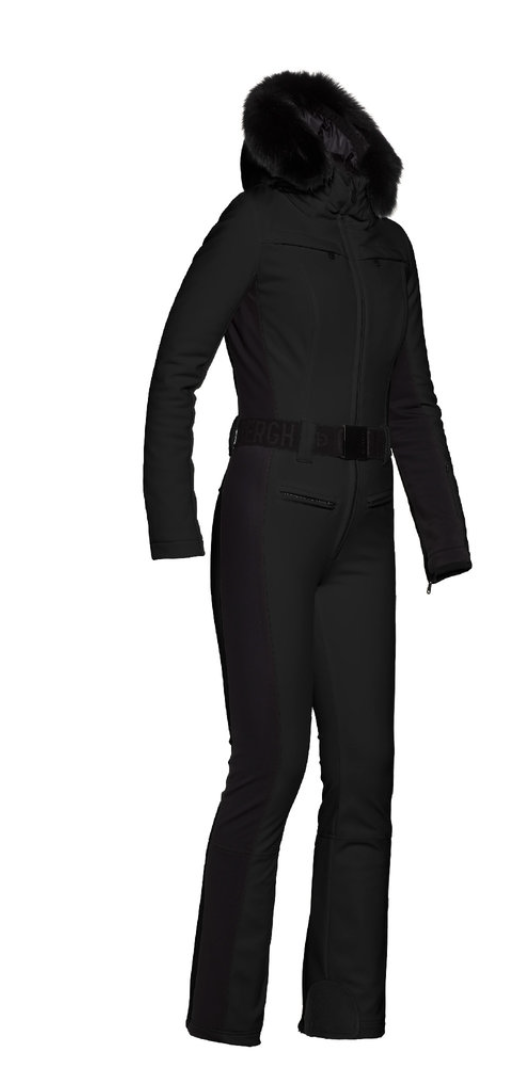 Goldbergh Parry One Piece Ski Suit in Black with Fur Hood