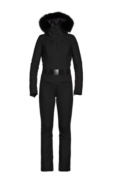 Goldbergh Parry One Piece Ski Suit in Black with Fur Hood