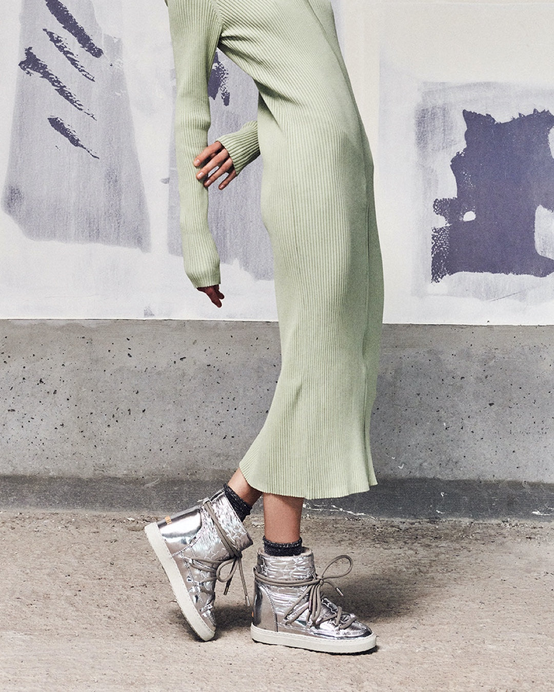 Inuikii Bomber Star Wedge Boot in Silver Winternational